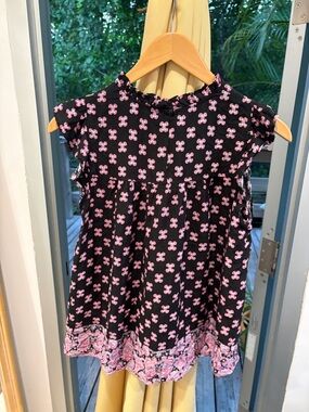 Rose & Olive Black Blouse with Pink Pattern Small